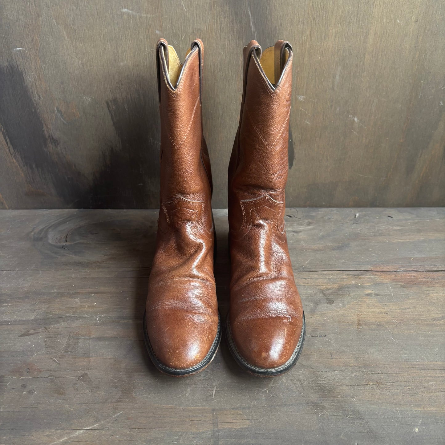 Justin Brown Leather Roper Boots