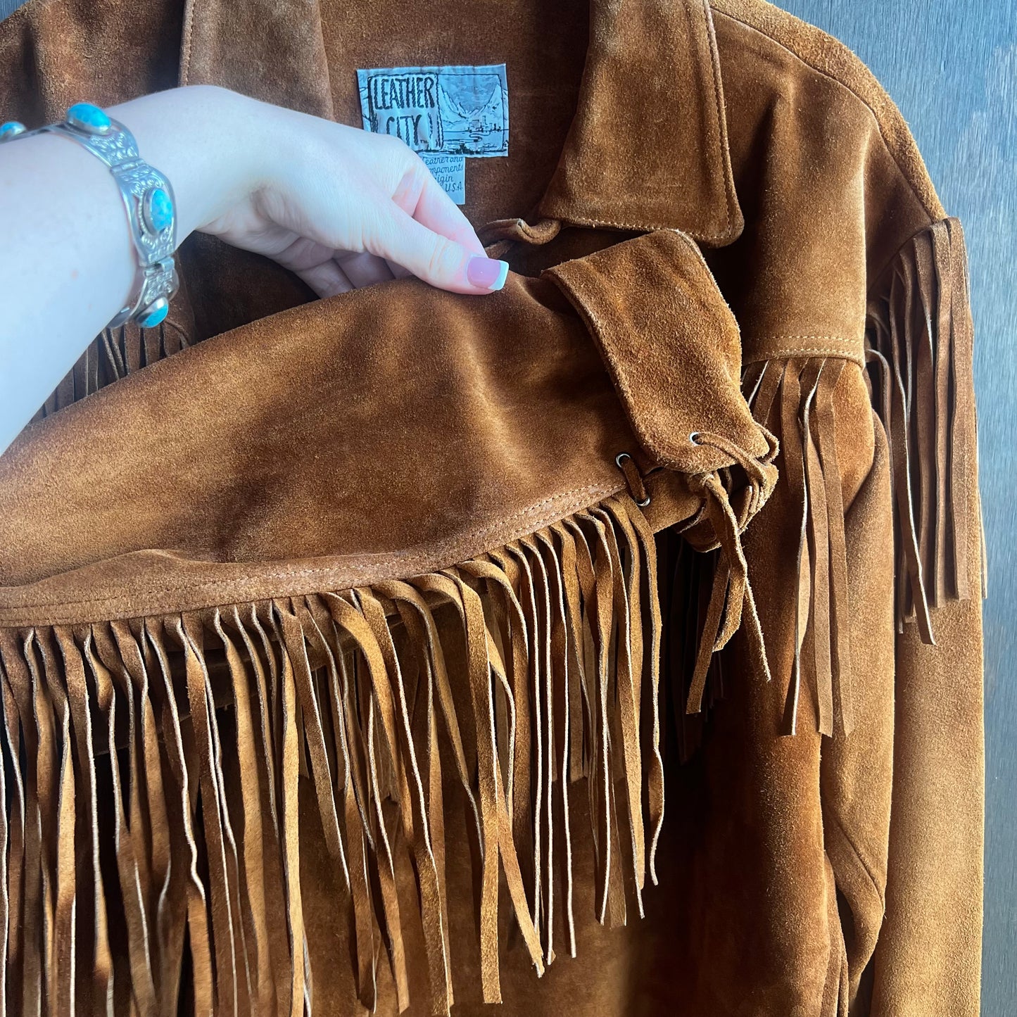 Leather City Brown Fringe Coat