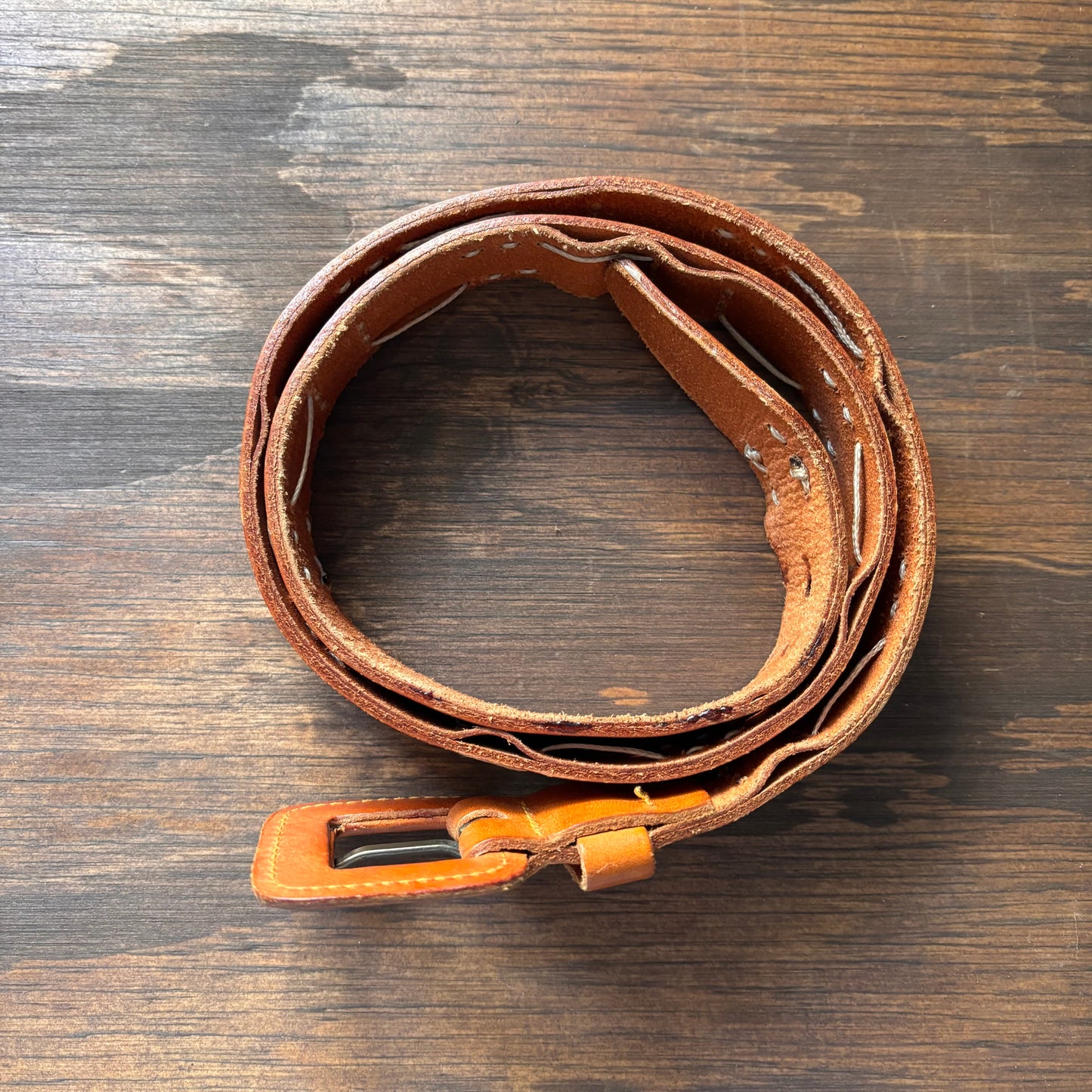 Vintage Tan Leather Belt with Stitching Detail