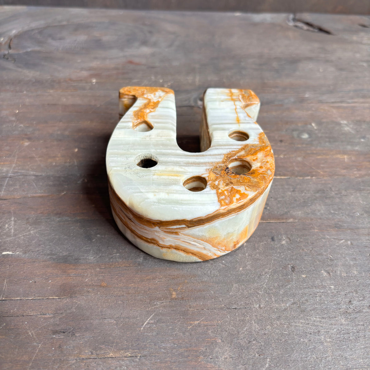 Marbled Stone Horseshoe Candle Holder