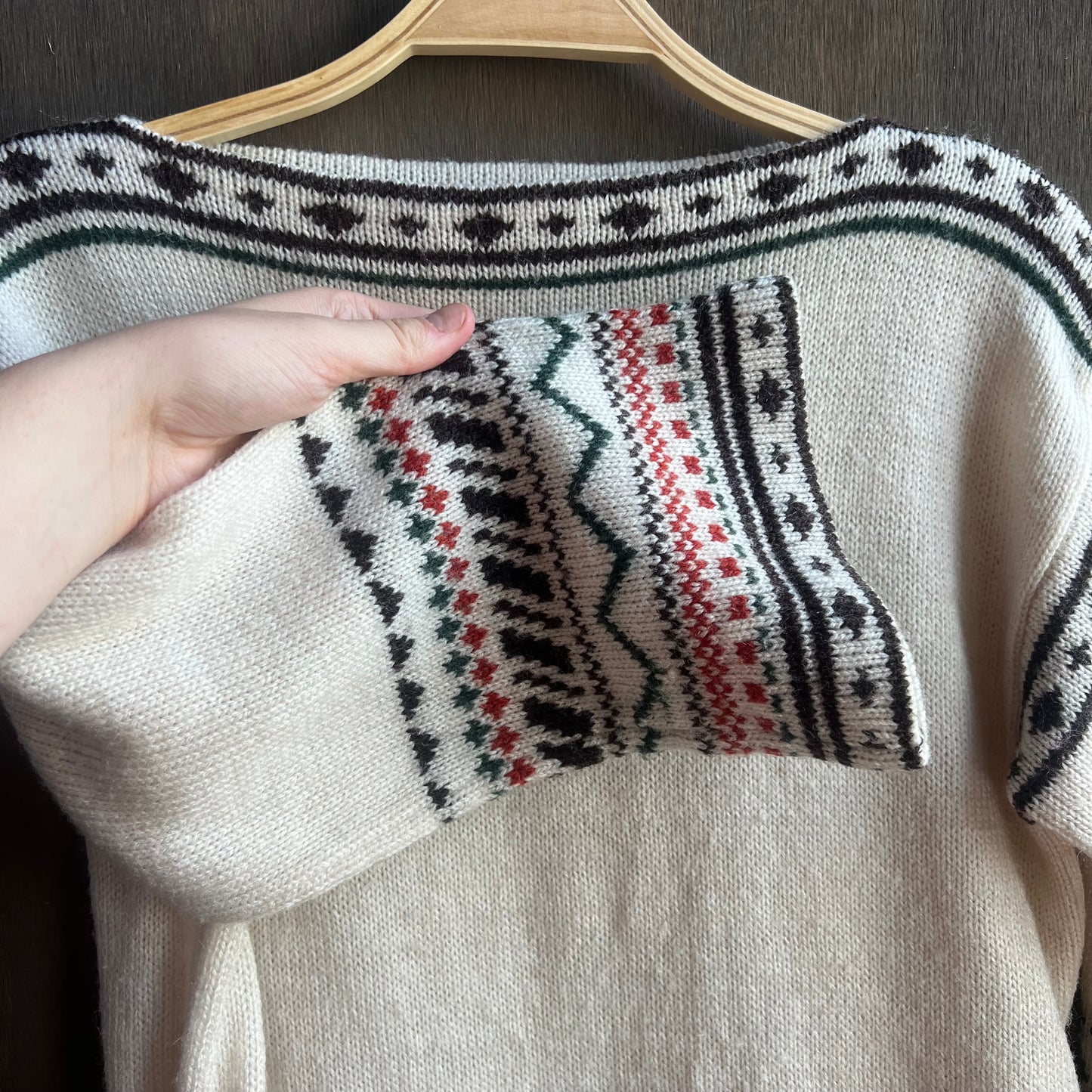 White Wool Sweater with Western Designs