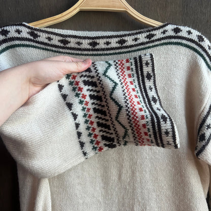 White Wool Sweater with Western Designs
