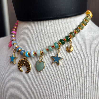 Ostrich Moon Gold Plated Moon Charm Necklace