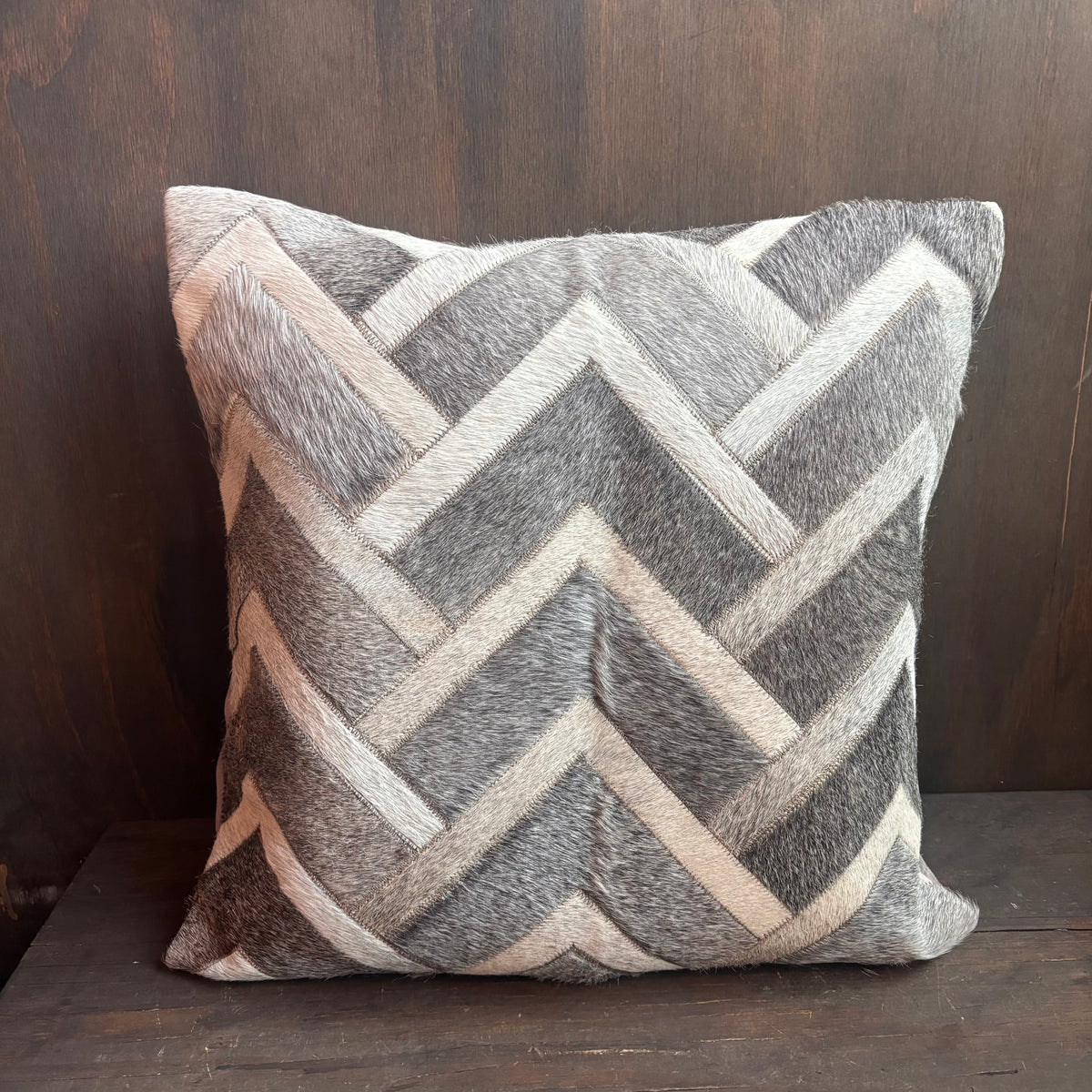 Grey Cowhide Patchwork Pillow