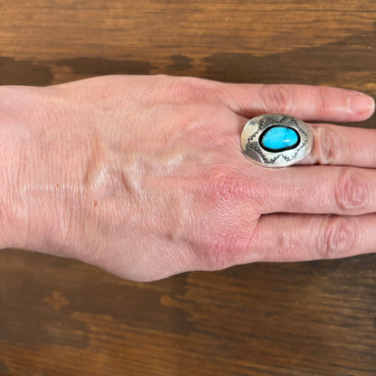 Sterling Shadowbox with Blue Stone Ring