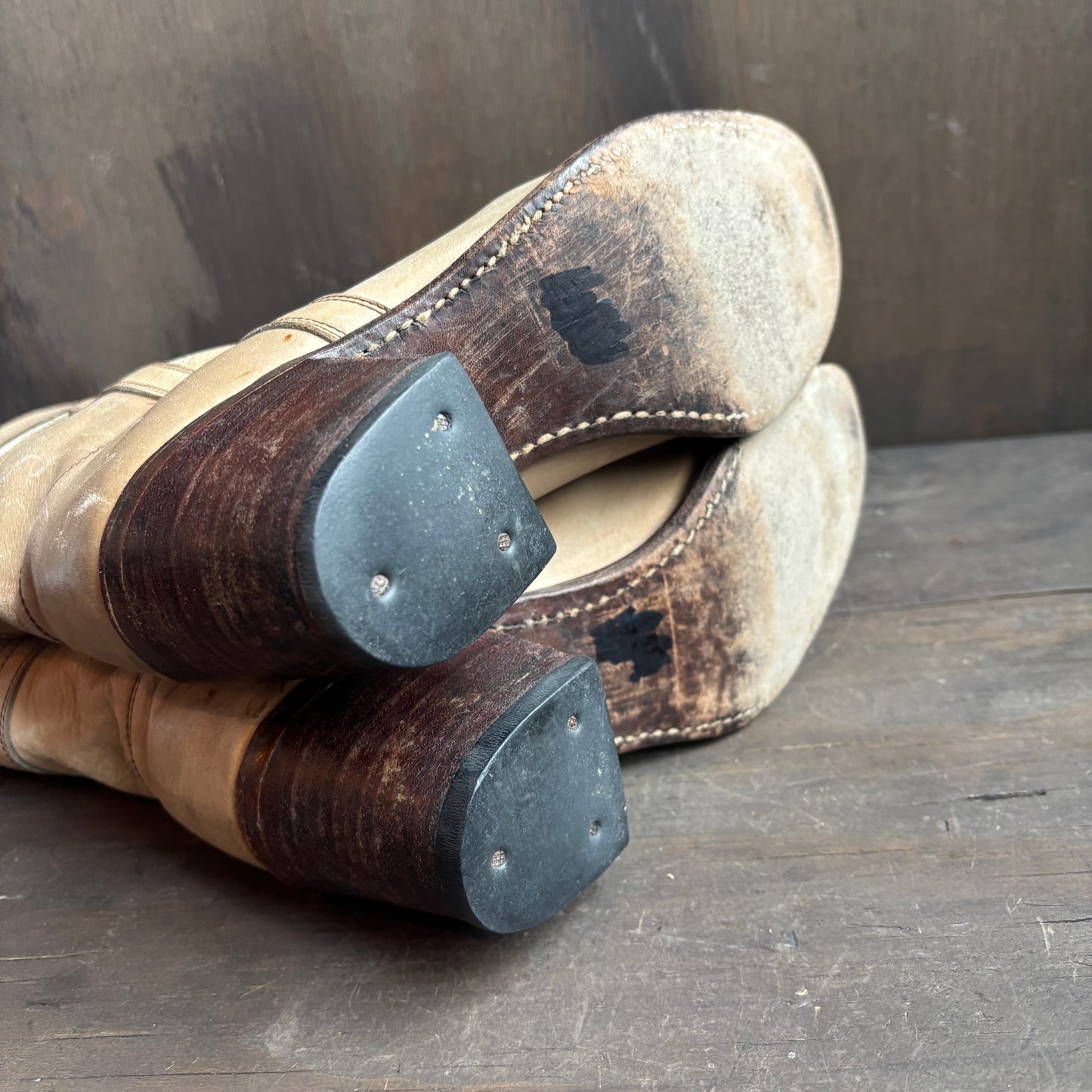 Vintage Beige Leather Boots