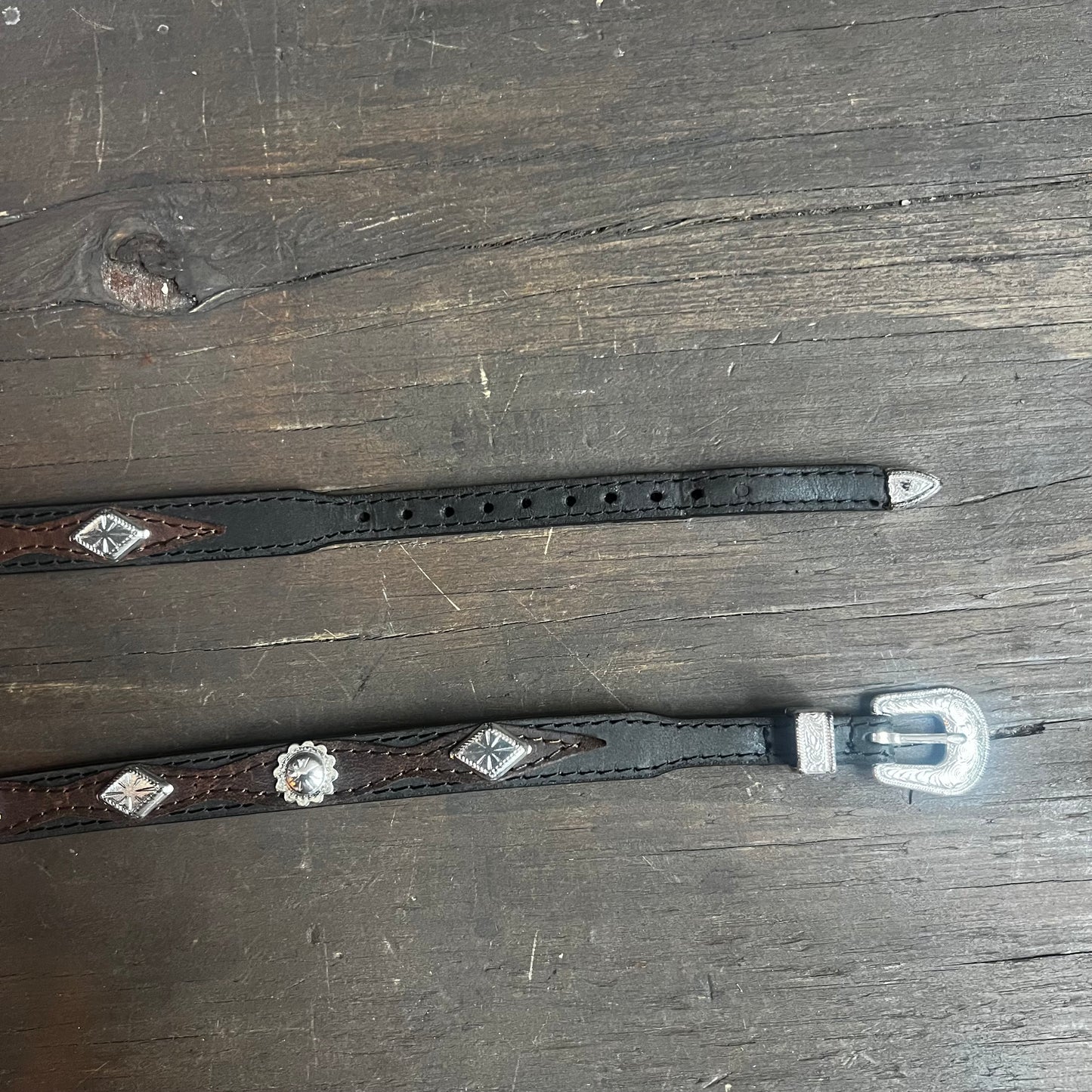Black Leather Hat Band with Silver Studs