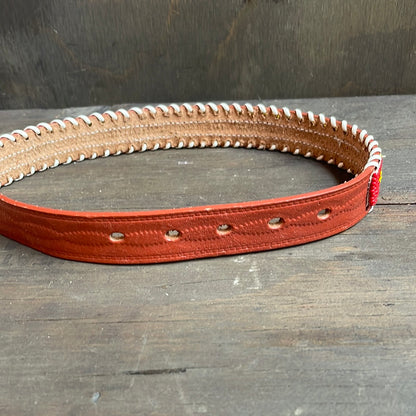 Vintage Multicolor Seed Bead Brown Leather Belt