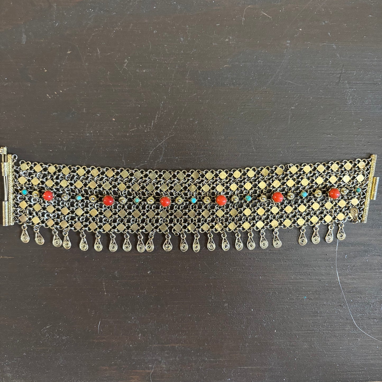 Wide Gold Tone Bracelet with Stones