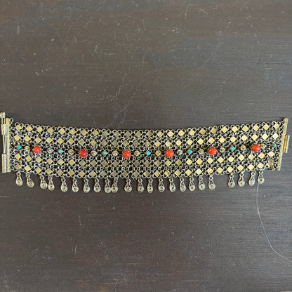 Wide Gold Tone Bracelet with Stones