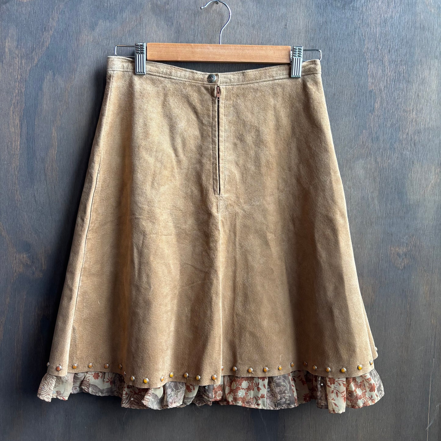 Patricia Wolf Tan Suede Skirt with Ruffle