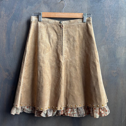 Patricia Wolf Tan Suede Skirt with Ruffle