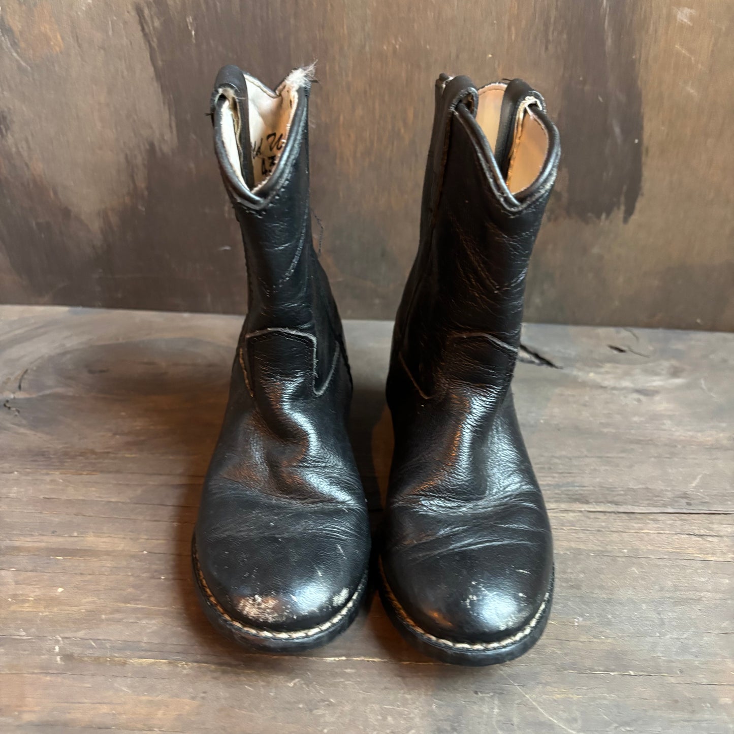 Old West Black Leather Roper Boots
