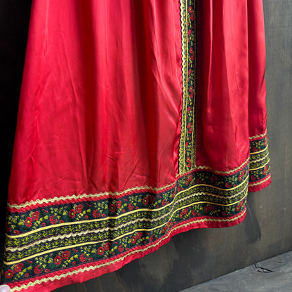 Red Sleeveless Dress with Ornate Trim