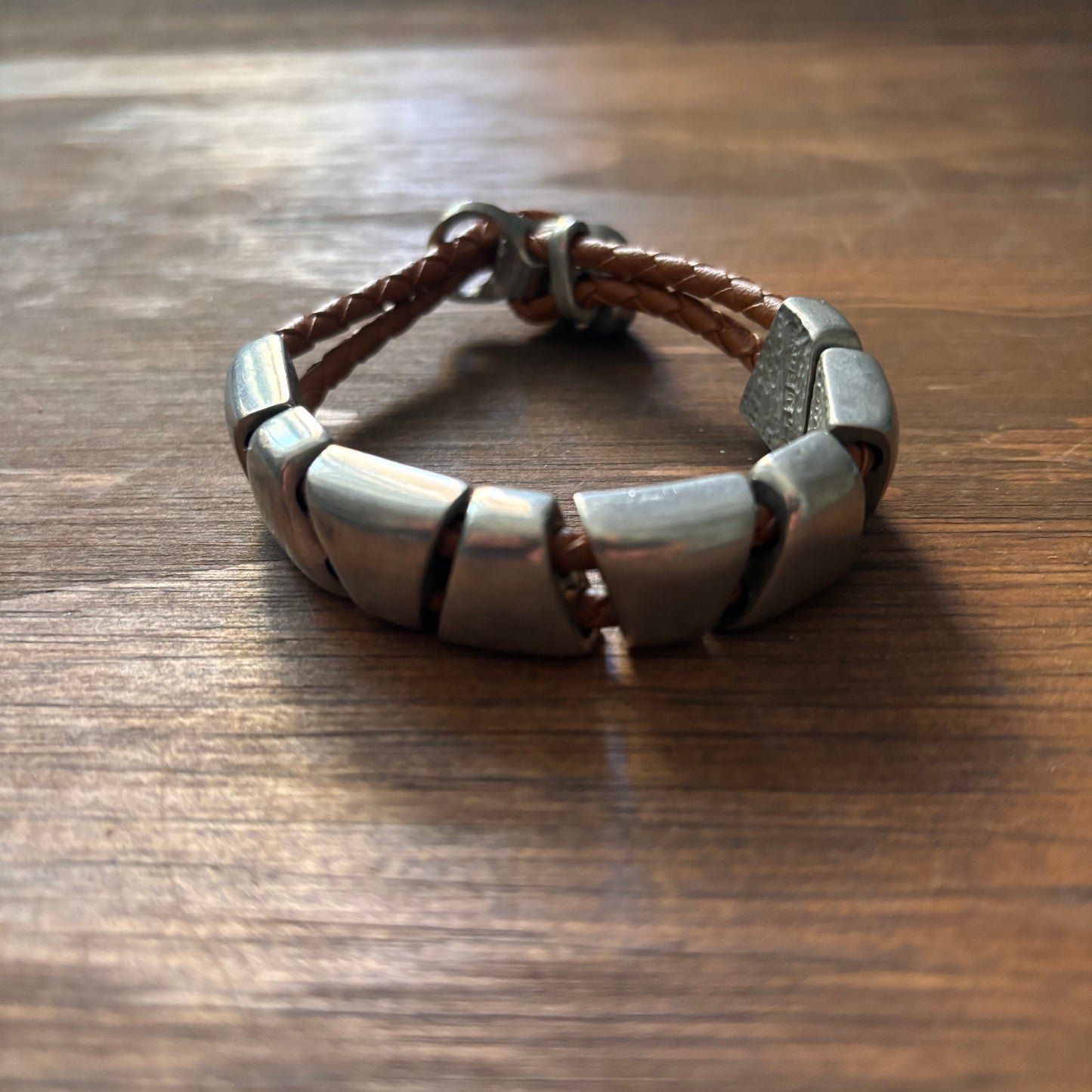 Tan Leather and Metal Bracelet