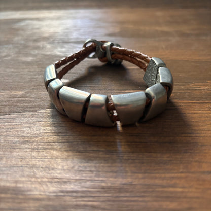 Tan Leather and Metal Bracelet