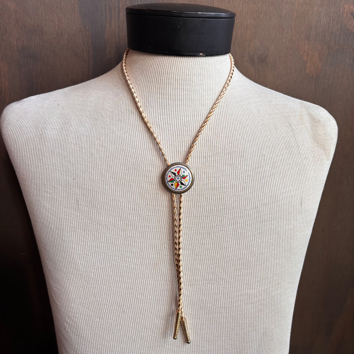 Vintage Colorful Bolo on Two-Tone Metallic Tie