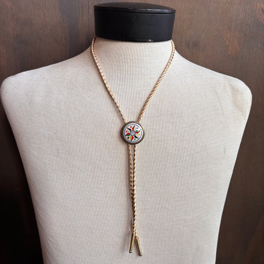 Vintage Colorful Bolo on Two-Tone Metallic Tie