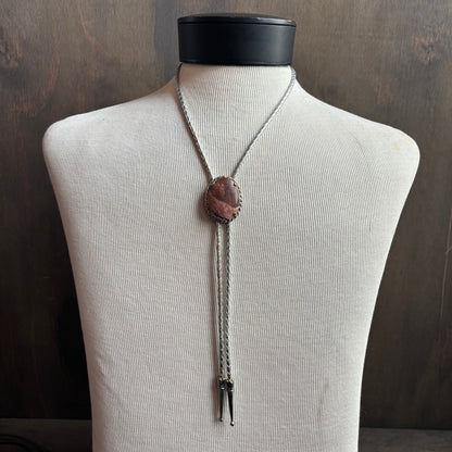 Oval Rhodonite Bolo on Silver Tie