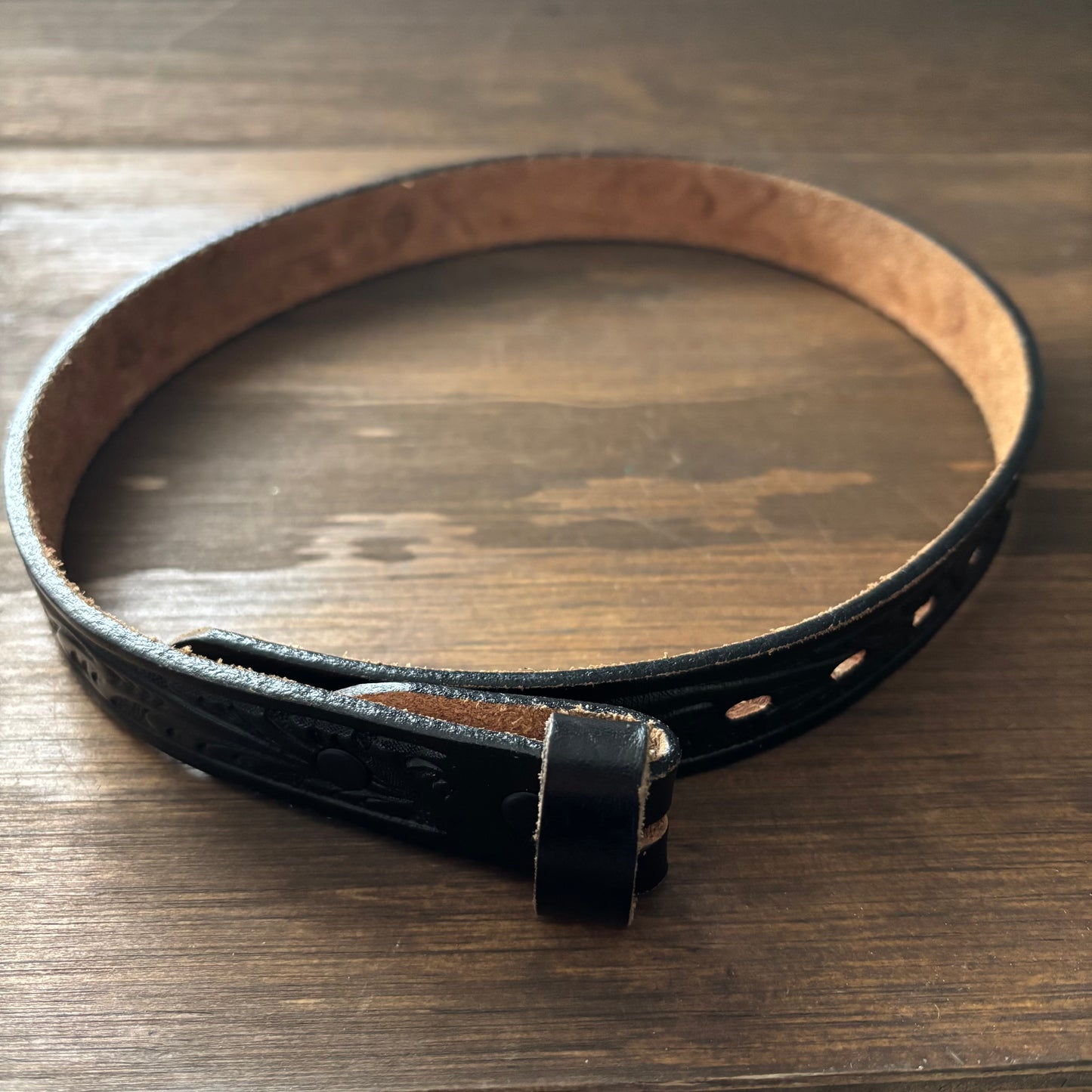 Kids Black Tooled Leather Belt