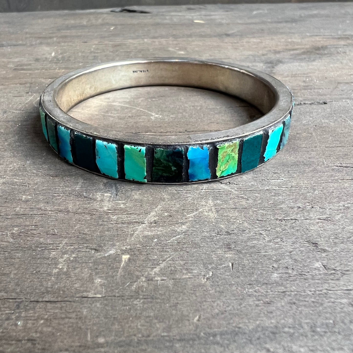 Vintage Sterling Silver Mosaic Bracelet with Glass and Turquoise
