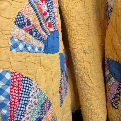 Vintage Yellow Fan Quilt Cocoon Jacket