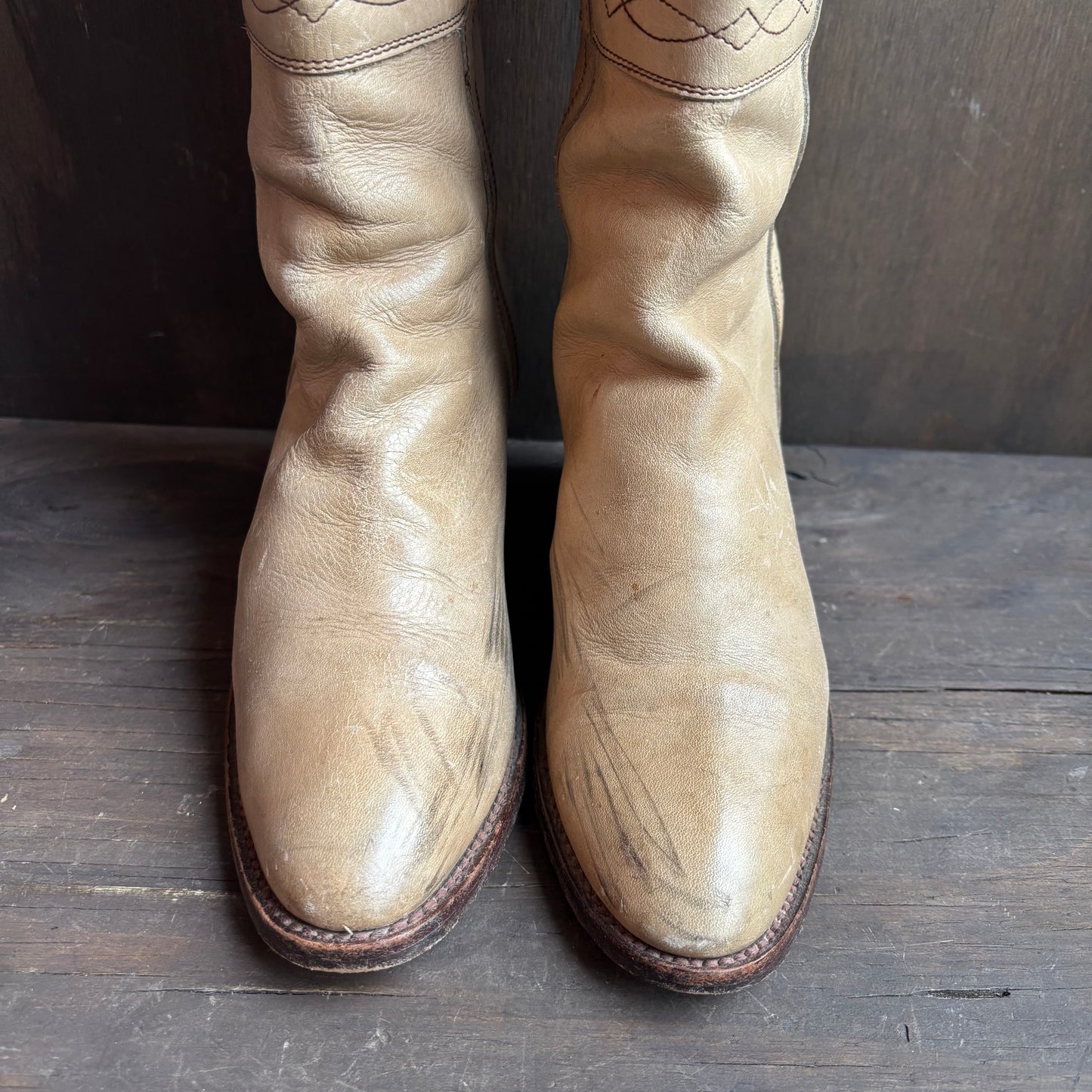 Vintage Beige Leather Boots