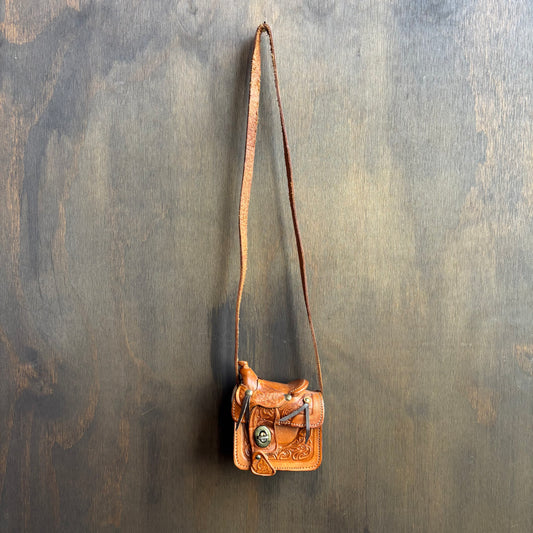 Vintage Tooled Leather Mini Saddle Bag
