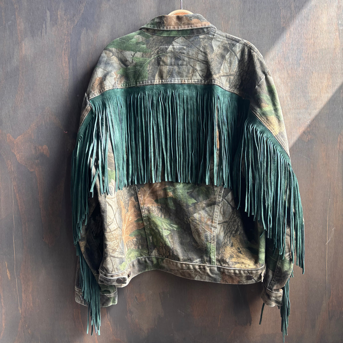 Out of the Blue Vintage Fringed Camo Denim Jacket