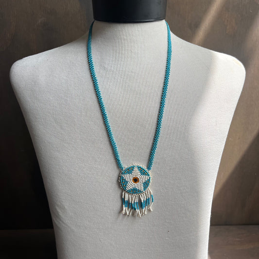 Vintage Seed Bead Blue Star Necklace