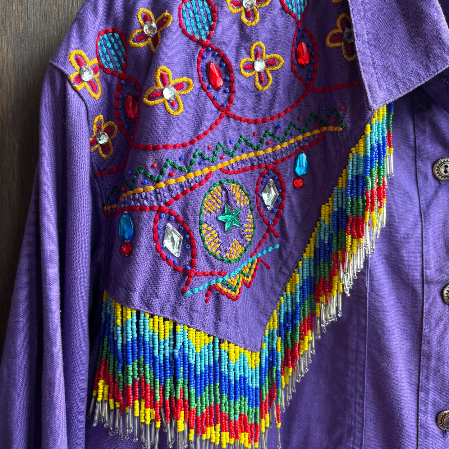Purple Embellished Button Up with Beaded Fringe