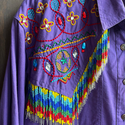 Purple Embellished Button Up with Beaded Fringe
