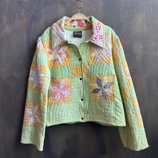 Vintage Yellow and Green Cropped Quilt Jacket