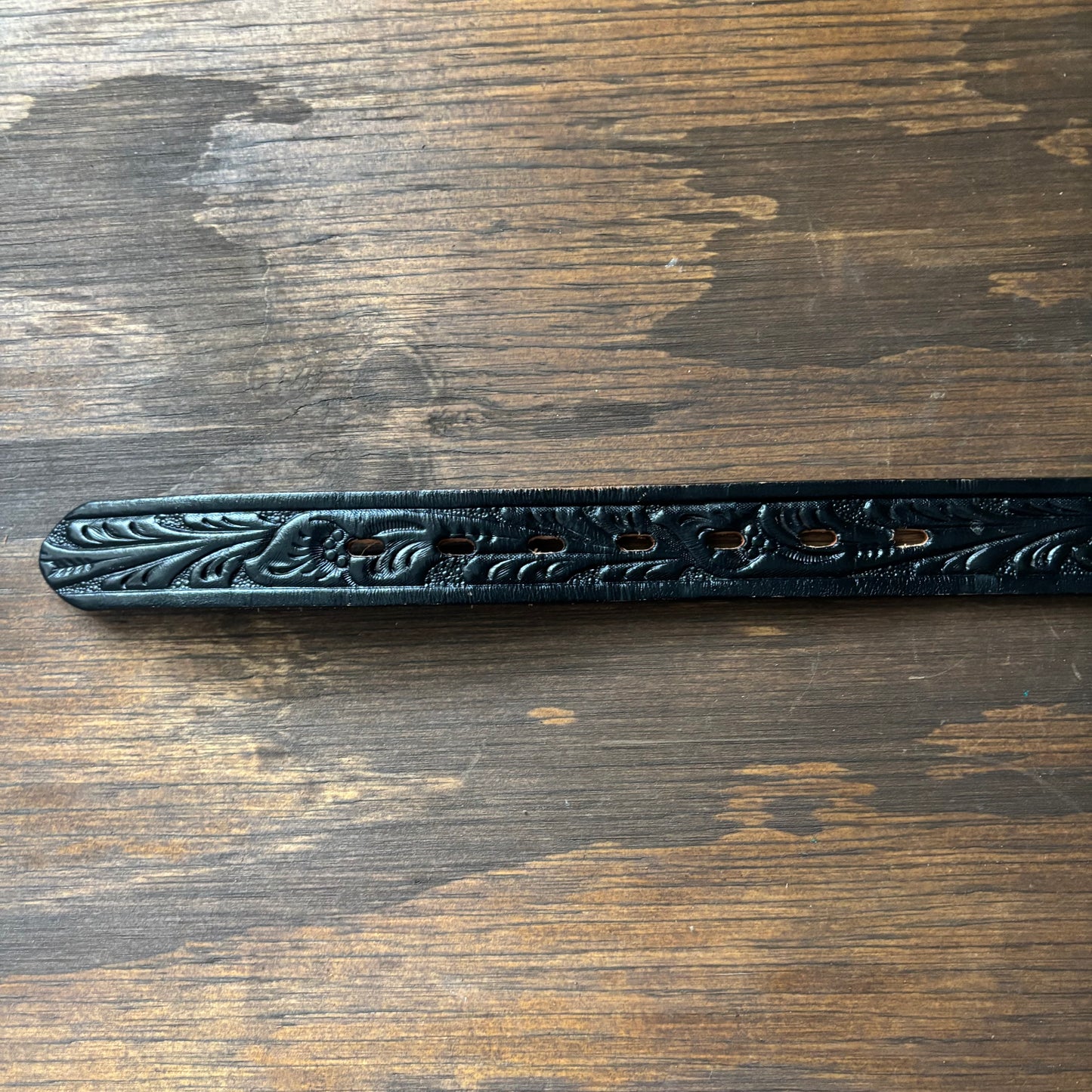 Kids Black Tooled Leather Belt