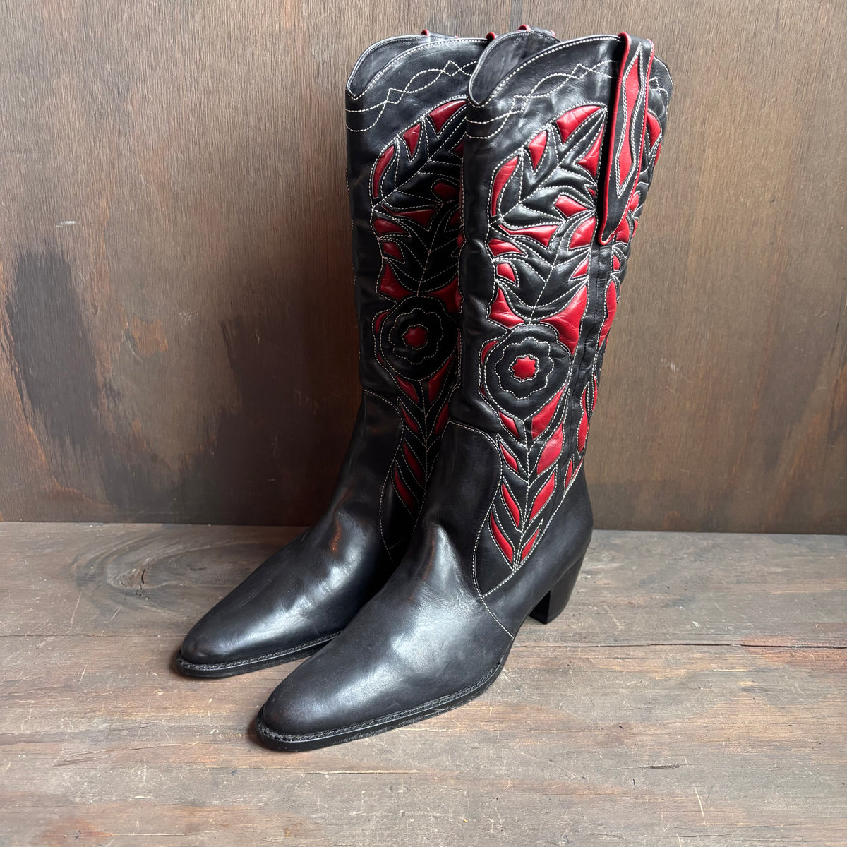 Two-Tone Floral Boots