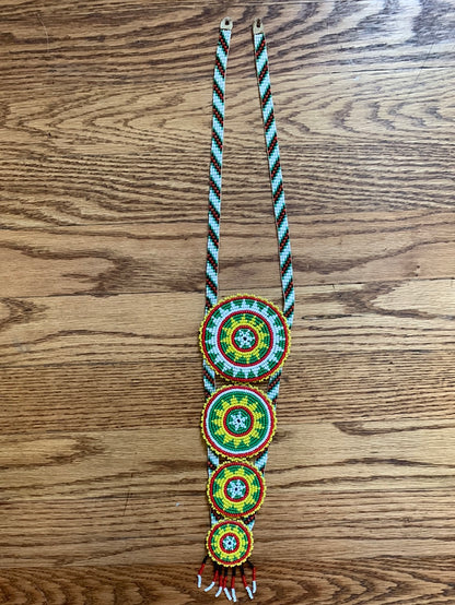 Beaded red, green & yellow multi-medallion tie