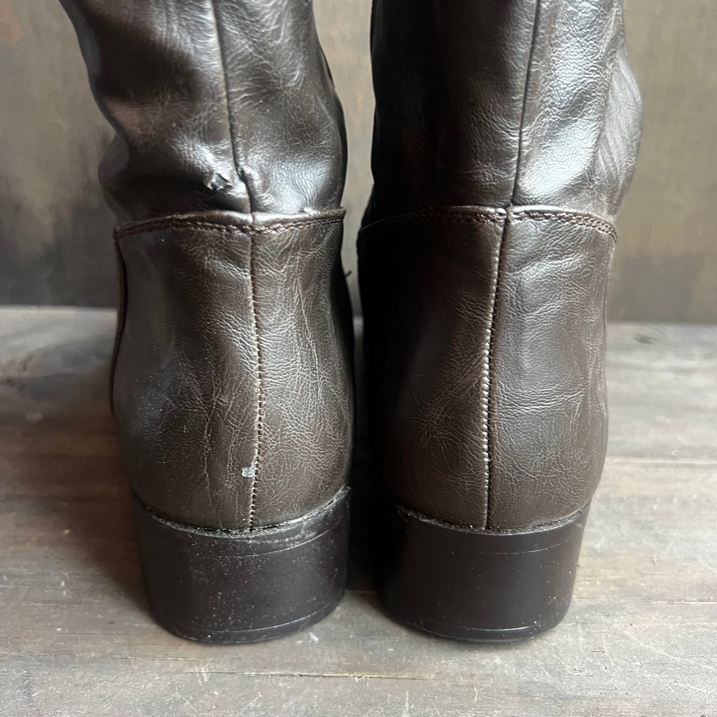 Brown Leather Thigh High Lace Up Boots