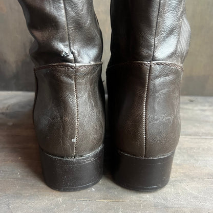 Brown Leather Thigh High Lace Up Boots