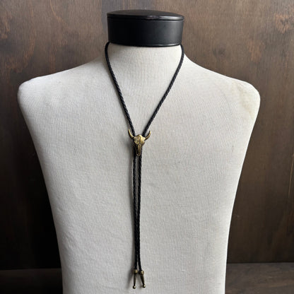 Longhorn Bolo on Black Leather Tie