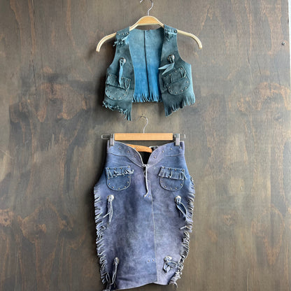 Kids Blue Leather Chaps and Vest Set