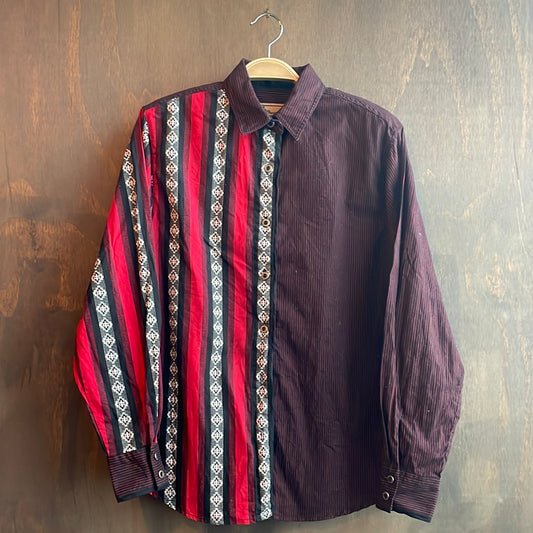 Vintage Wrangler Silver Lake Black and Red Striped Button Up