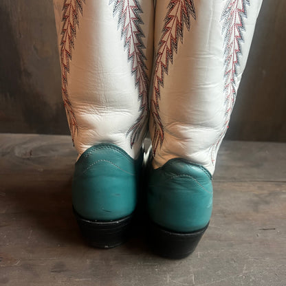 Olathe White and Teal Leather Boots