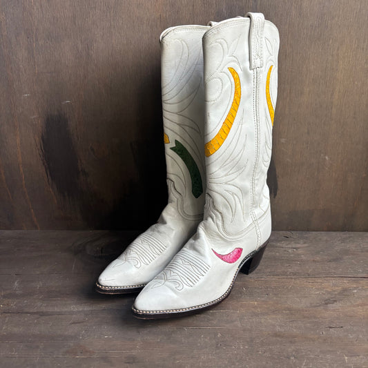 Dan Post White Boots with Reptile Cutouts