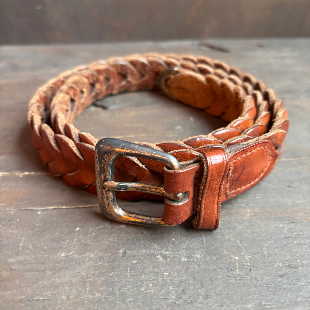 Vintage Tan Braided Leather Belt