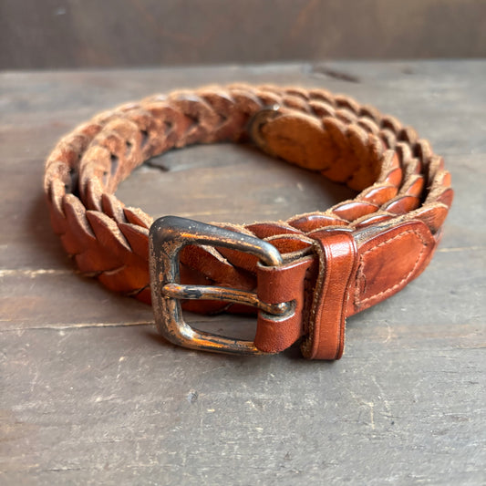 Vintage Tan Braided Leather Belt