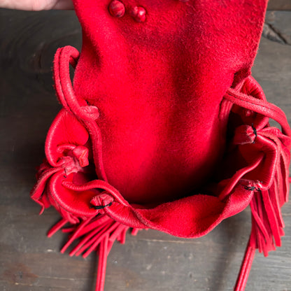 Red Leather Pouch with Fringe