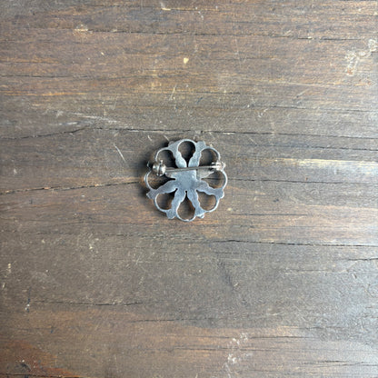 Vintage Silver and Turquoise Flower Pin