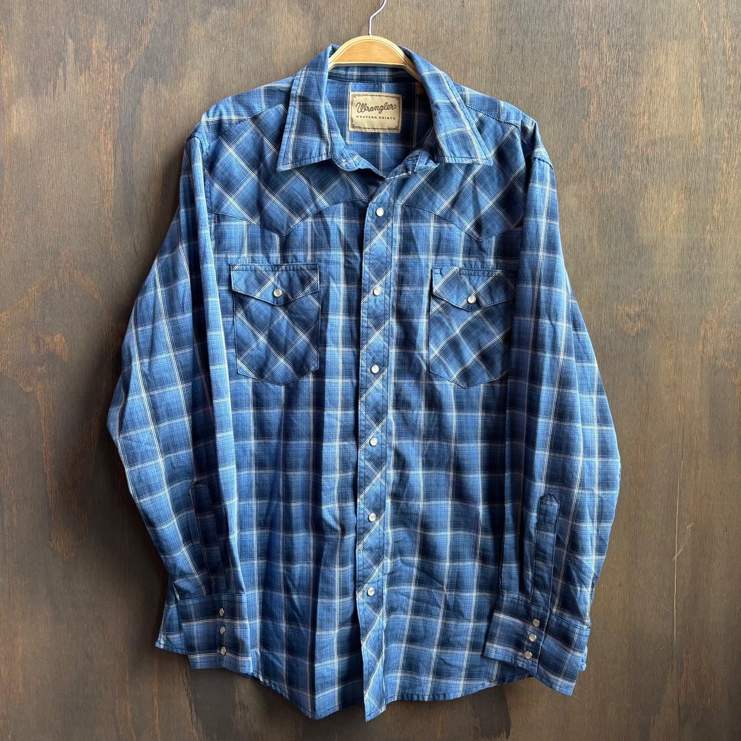 Wrangler Blue Plaid Pearl Snap