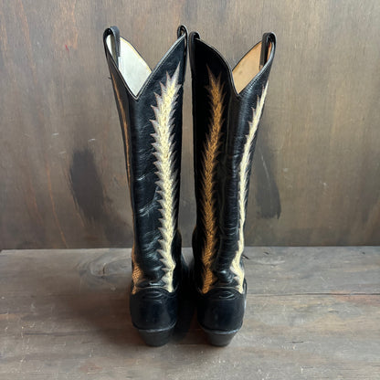 Larry Mahan Black Tall Reptile Detail Boots