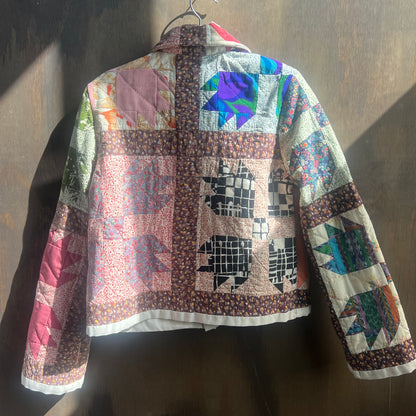 Vintage Colorful Quilt Cropped Jacket